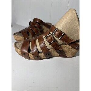 Walking Cradles Tetra Chestnut Brown Wedge Sandals Slip on Shoes Size 8.5 Narrow